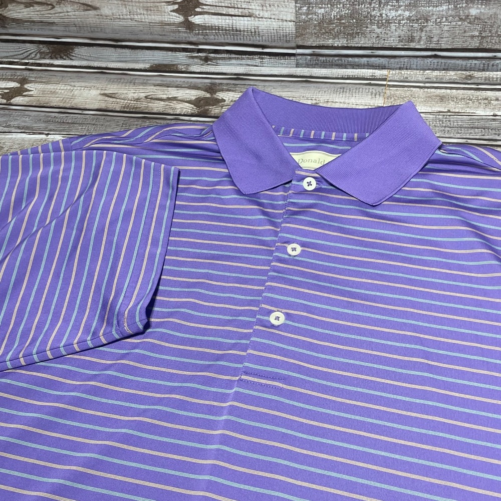 Donald Ross Men's Purple Striped Golf Polo Shirt Short Sleeve Size L